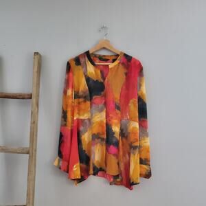 Investments Multicolor Long Sleeve Sheer Flounce Bottom Button Down Top Size XL